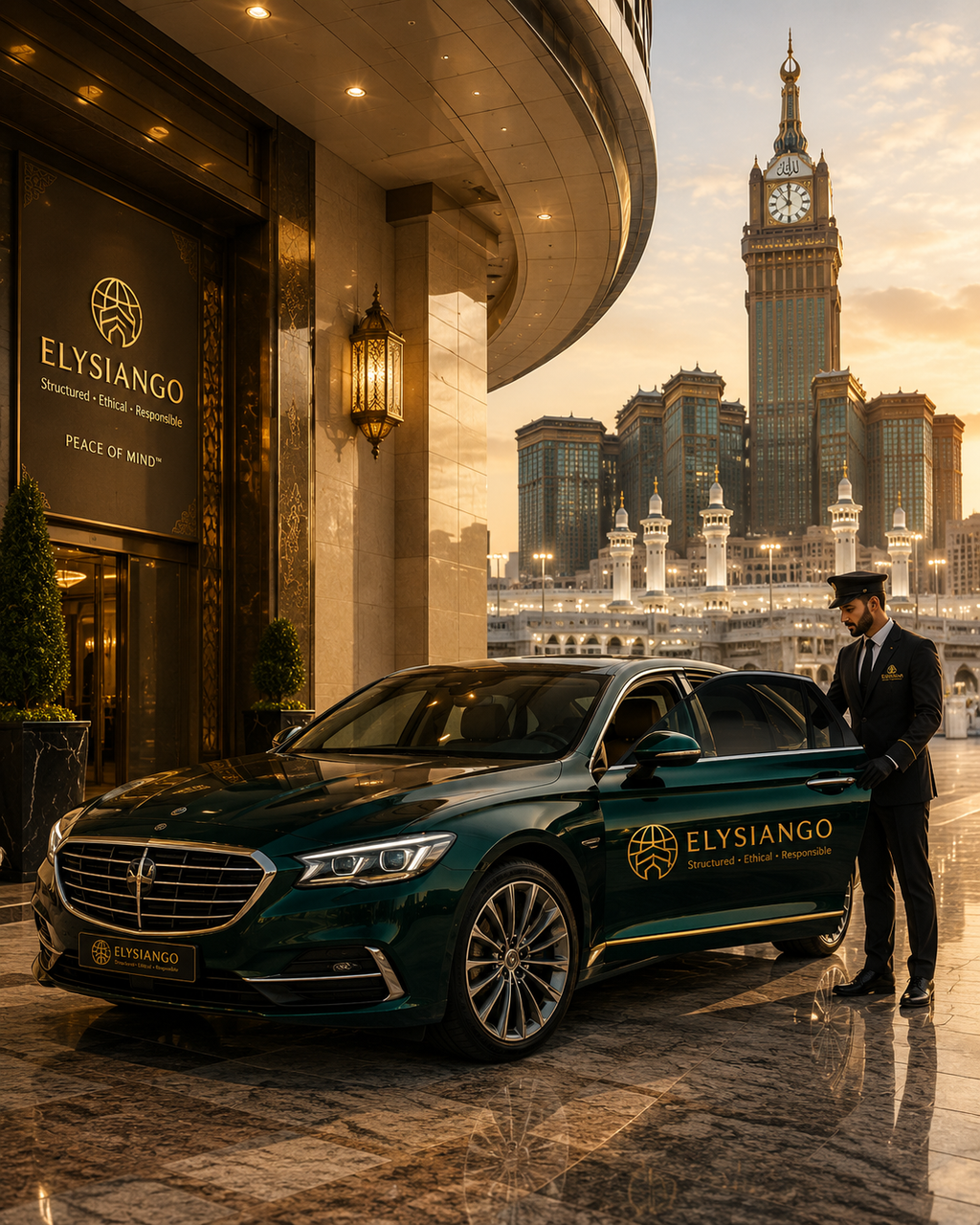 ELYSIANGO Executive Sedan™ Complete Umrah Package | Jeddah • Makkah • Madinah