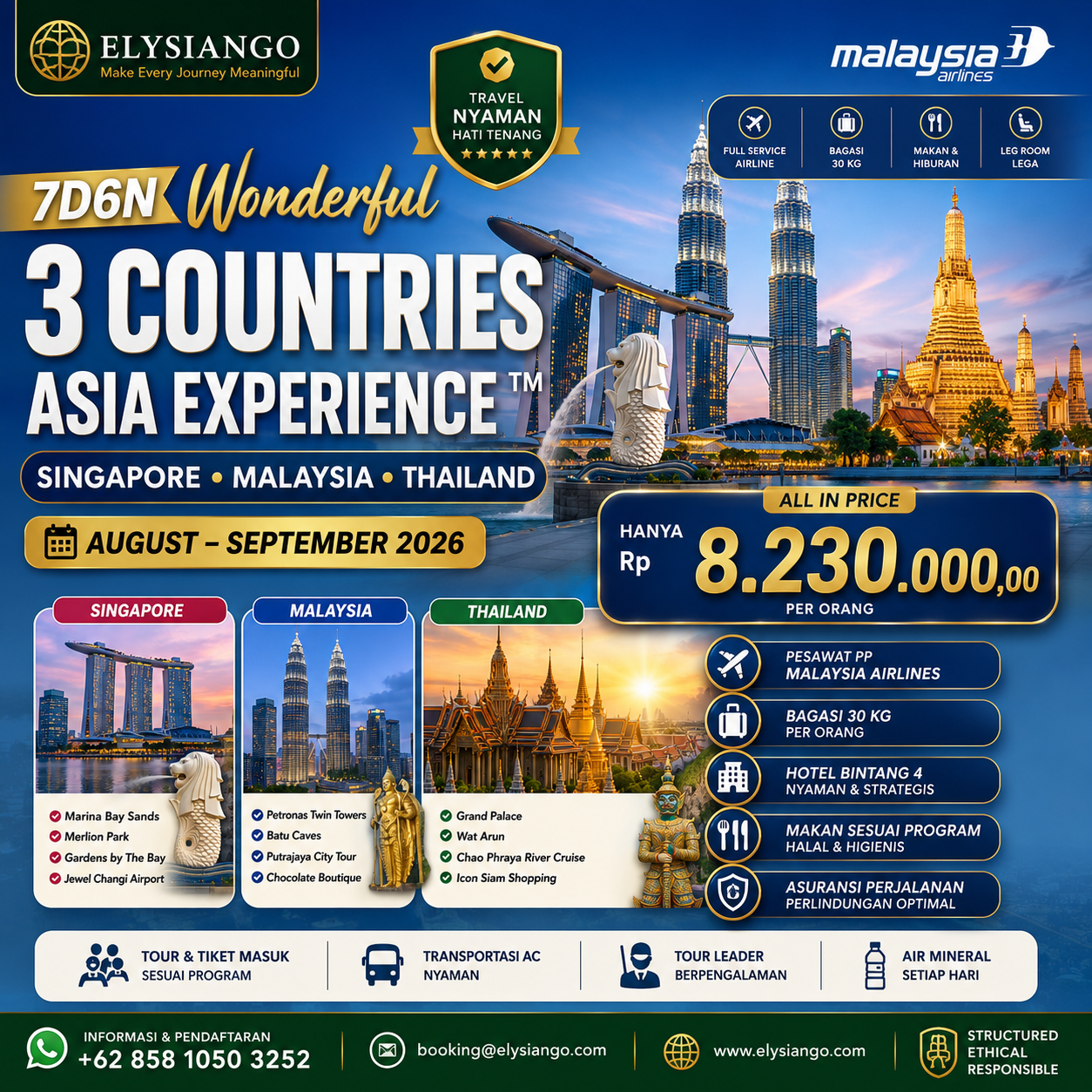 7D6N Wonderful 3 Countries Asia Experience™ | Singapore • Malaysia • Thailand | Malaysia Airlines | August – September 2026