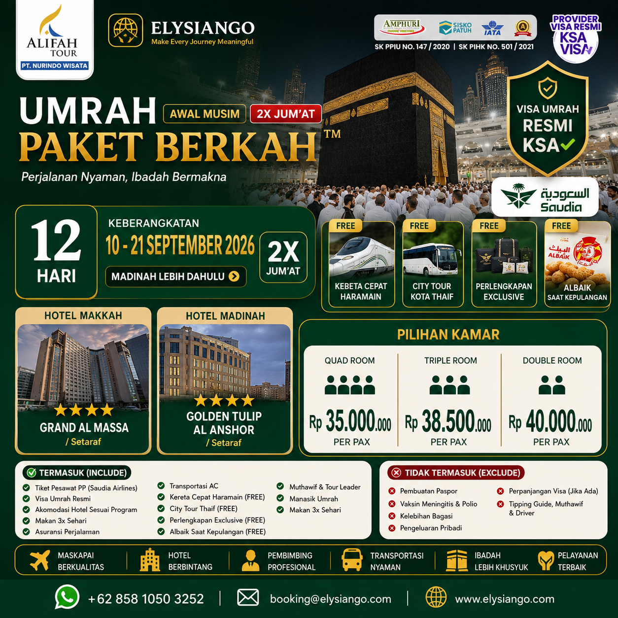 ELYSIANGO – Alifah Umrah Paket Berkah™ | 12 Hari | 10–21 September 2026
