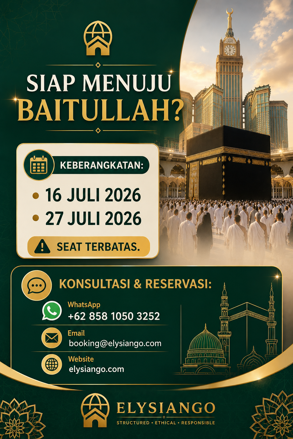 Umrah Juli 2026 Start Mekkah | Qatar Airways | Azka Al Safa & Golden Tulip | ELYSIANGO