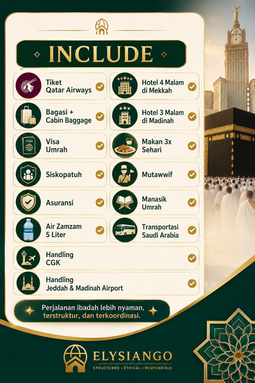 Umrah Juli 2026 Start Mekkah | Qatar Airways | Azka Al Safa & Golden Tulip | ELYSIANGO