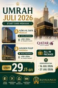 Umrah Juli 2026 Start Mekkah | Qatar Airways | Azka Al Safa & Golden Tulip | ELYSIANGO