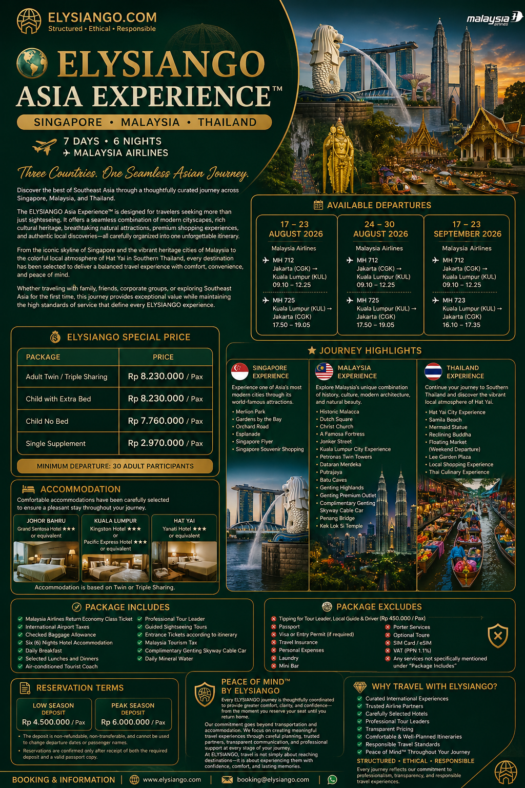 7D6N Wonderful 3 Countries Asia Experience™ | Singapore • Malaysia • Thailand | Malaysia Airlines | August – September 2026
