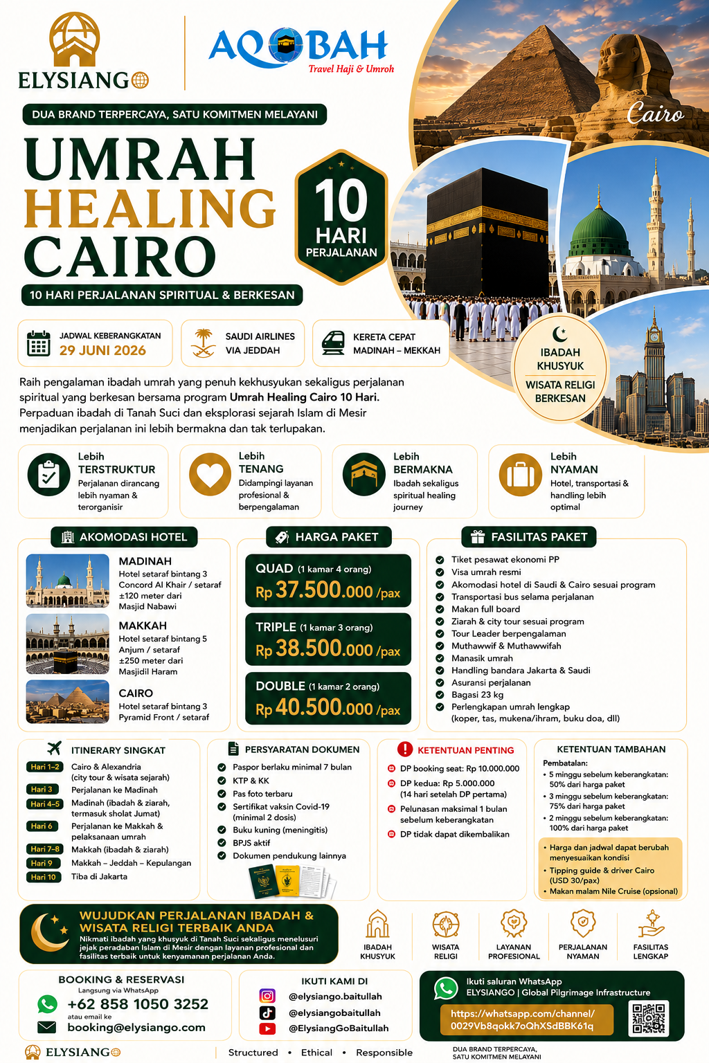 29 JUNI 2026 (UMR212) Umrah Healing Cairo 10 Hari | ELYSIANGO x AQOBAH Travel Haji & Umroh