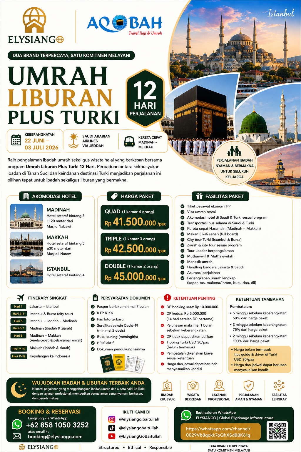 Umrah Liburan Plus Turki 12 Hari 2026 | ELYSIANGO x AQOBAH Travel Haji & Umroh
