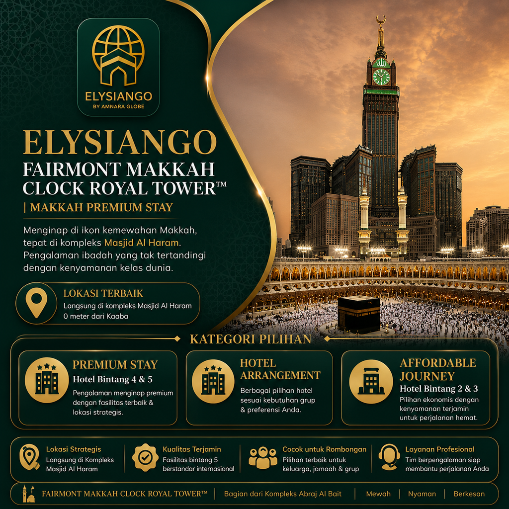 ELYSIANGO Fairmont Makkah Clock Royal Tower™ | Makkah Premium Stay